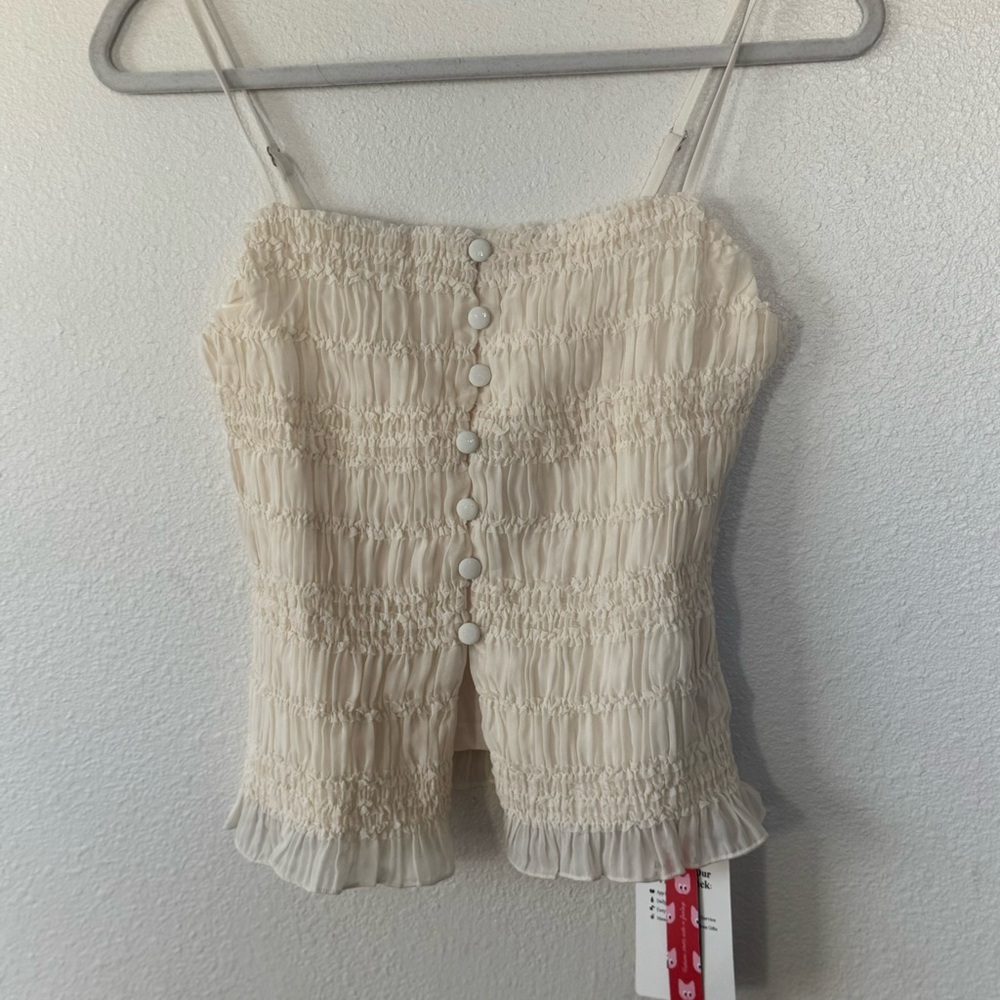 Cider Cream Square Neck Ruched Shirred Split Hem Cami XS NEW - Picture 3 of 11